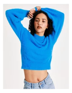 Best reviews of 💯 Miss Shop Eyelash Blouson Sleeve Jumper In Malibu Blue 🥰