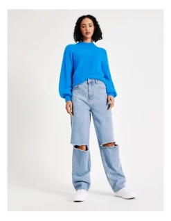 Best reviews of 💯 Miss Shop Eyelash Blouson Sleeve Jumper In Malibu Blue 🥰 -Jumpsuits Store unnamed file 1107