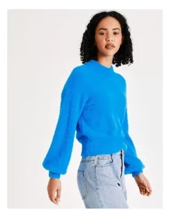 Best reviews of 💯 Miss Shop Eyelash Blouson Sleeve Jumper In Malibu Blue 🥰 -Jumpsuits Store unnamed file 1110