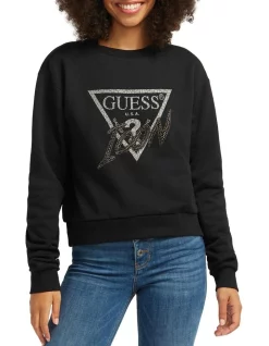 Deals 🛒 Guess Crew Neck Icon Sweatshirt Jet Black ⭐
