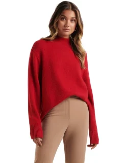 Budget 👍 Forever New Elena Stand Neck Essential Knit Jumper Red 🤩