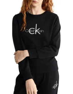 Cheap 💯 Calvin Klein Logo Lounge Refresh Long Sleeve Sweatshirt In Black 💯