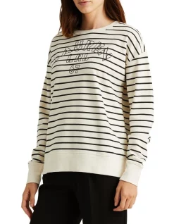 Best Pirce π Lauren Ralph Lauren Striped Logo French Terry Pullover In Cream π