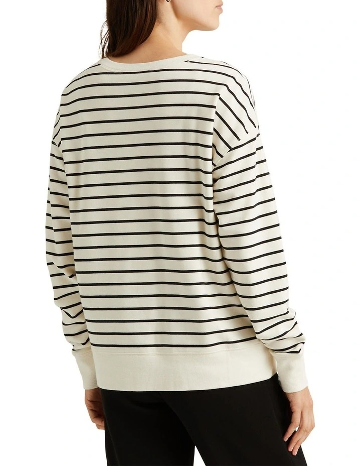 Best Pirce π Lauren Ralph Lauren Striped Logo French Terry Pullover In Cream π 2 Best Pirce π Lauren Ralph Lauren Striped Logo French Terry Pullover In Cream π - Image 2