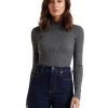 Outlet ✨ Forever New Selma Rib Stand Neck Knit Top In Grey 👏