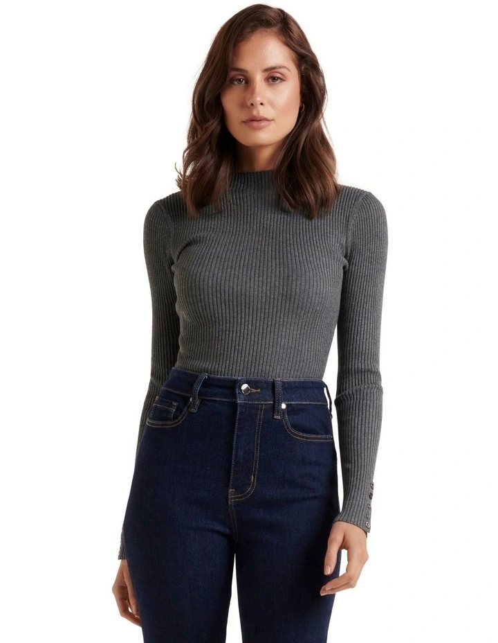 Outlet β¨ Forever New Selma Rib Stand Neck Knit Top In Grey π 1 Outlet β¨ Forever New Selma Rib Stand Neck Knit Top In Grey π
