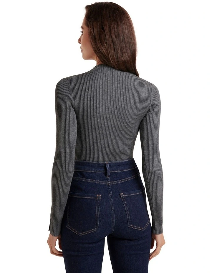 Outlet β¨ Forever New Selma Rib Stand Neck Knit Top In Grey π 2 Outlet β¨ Forever New Selma Rib Stand Neck Knit Top In Grey π - Image 2