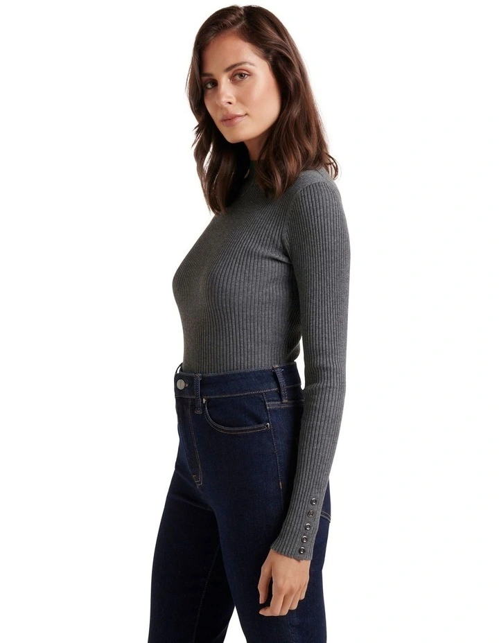Outlet β¨ Forever New Selma Rib Stand Neck Knit Top In Grey π 3 Outlet β¨ Forever New Selma Rib Stand Neck Knit Top In Grey π - Image 3