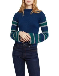 Promo π Oxford Julietta Striped Sleeve Soft Knit Jumper Blue/Green π
