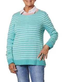 Deals 🎁 Gordon Smith Stripe Knit Jumper Lagoon 😀