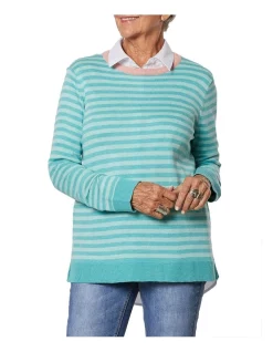 Deals 🎁 Gordon Smith Stripe Knit Jumper Lagoon 😀 -Jumpsuits Store unnamed file 1350