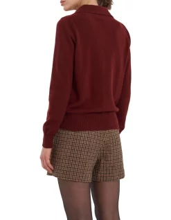 Coupon ⭐ Skin And Threads Knitted Cashmere Polo Top Plum 👍 -Jumpsuits Store unnamed file 1420