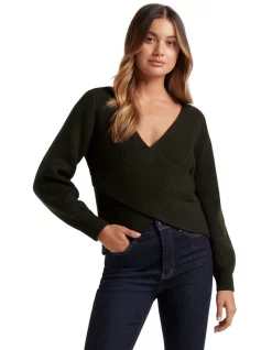 Budget 😍 Forever New Ettie Wrap Knit Jumper Dark Khaki 🔥
