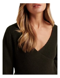Budget 😍 Forever New Ettie Wrap Knit Jumper Dark Khaki 🔥 -Jumpsuits Store unnamed file 1487