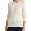 Buy 🛒 Lauren Ralph Lauren Button Trim Cable Knit Sweater Cream 😀