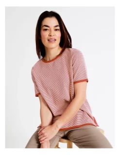 Cheap π Regatta Short Sleeve Stripe Jumper In Mineral Red/Ivory π