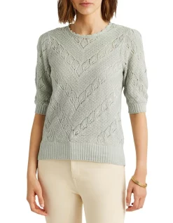 Discount π€© Lauren Ralph Lauren Chevron Pointelle Linen Sweater In Green π