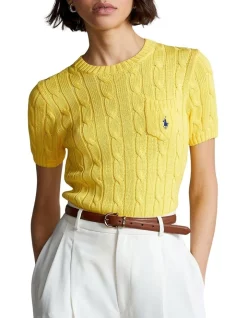 Outlet ✔️ Polo Ralph Lauren Cable-Knit Cotton Short-Sleeve Sweater In Yellow 😉