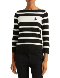 Cheap π Lauren Ralph Lauren Striped Cotton Boatneck Sweater In Black π€©