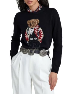 Budget 🎉 Polo Ralph Lauren Beaded Polo Bear Wool-Cashmere Sweater Black ⭐