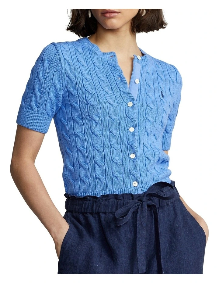 Brand new ⌛ Polo Ralph Lauren Cable-Knit Elbow-Sleeve Cotton Cardigan In Blue ⭐ 1 Brand new ⌛ Polo Ralph Lauren Cable-Knit Elbow-Sleeve Cotton Cardigan In Blue ⭐