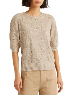 Wholesale π Lauren Ralph Lauren Chevron Pointelle Linen Sweater In Tan Brown π