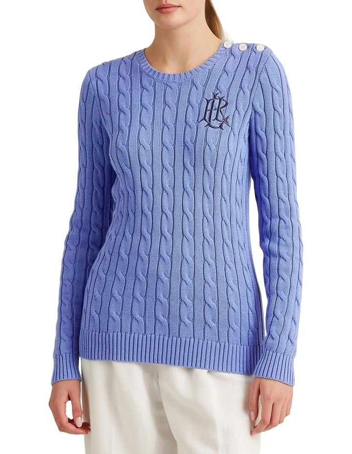 Budget 𧨠Lauren Ralph Lauren Button-Trim Cable-Knit Sweater In Blue π 1 Budget 𧨠Lauren Ralph Lauren Button-Trim Cable-Knit Sweater In Blue π