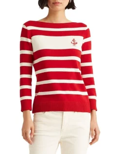 Cheap π Lauren Ralph Lauren Striped Cotton Boatneck Sweater In Red π―