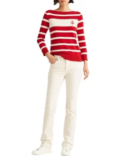 Cheap 👍 Lauren Ralph Lauren Striped Cotton Boatneck Sweater In Red 💯 -Jumpsuits Store unnamed file 1850