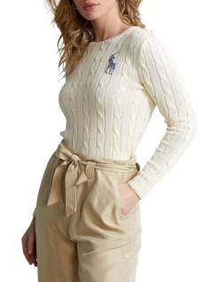 Promo π― Polo Ralph Lauren Beaded Big Pony Cable-Knit Sweater In White π
