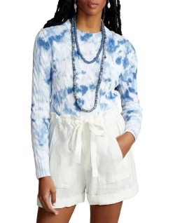 Discount π― Polo Ralph Lauren Tie-Dye Cable-Knit Cotton Sweater In Blue π
