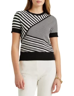 Deals 😀 Lauren Ralph Lauren Striped Patchwork Short-Sleeve Sweater 👏