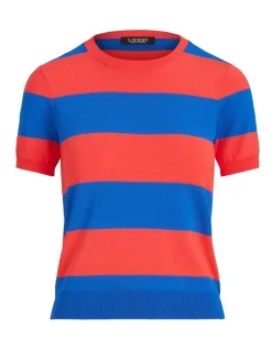 Best Sale 👍 Lauren Ralph Lauren Striped Short-Sleeve Sweater 👍 -Jumpsuits Store unnamed file 1954