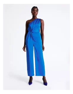 Buy 🎉 Wayne Cooper One Shoulder Satin Twist Jumpsuit In Cobalt ⭐