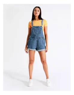 New ✔️ Miss Shop Recycled Blend Short Denim Dungaree In Classic Blue ✨