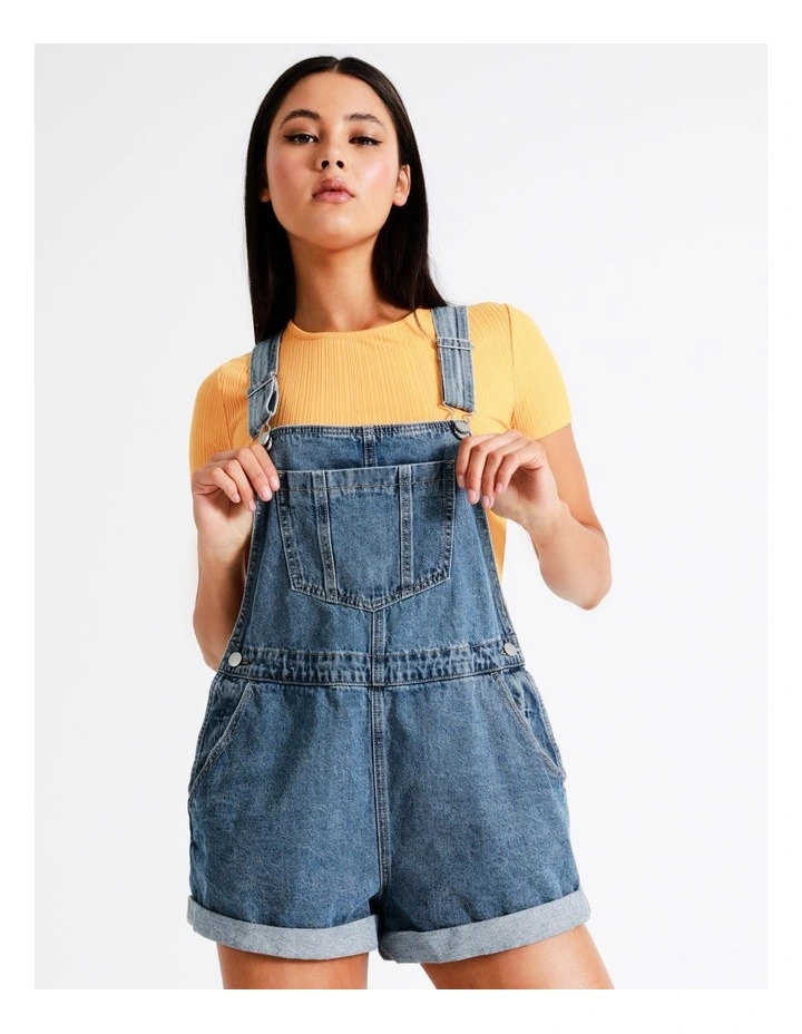 New ✔️ Miss Shop Recycled Blend Short Denim Dungaree In Classic Blue ✨ 2 New ✔️ Miss Shop Recycled Blend Short Denim Dungaree In Classic Blue ✨ - Image 2