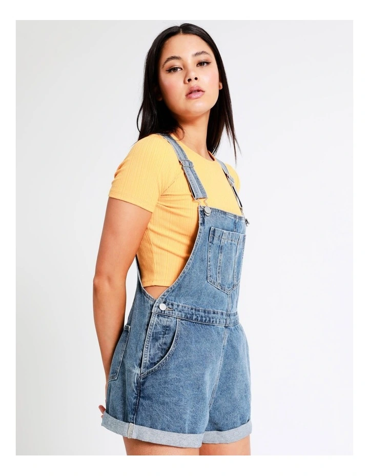 New ✔️ Miss Shop Recycled Blend Short Denim Dungaree In Classic Blue ✨ 3 New ✔️ Miss Shop Recycled Blend Short Denim Dungaree In Classic Blue ✨ - Image 3
