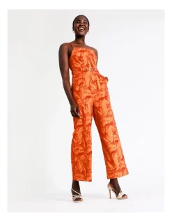 Wholesale 😍 Wayne Cooper Organic Linen Belted Jumpsuit In Orange Palm 🥰 -Jumpsuits Store unnamed file 2026