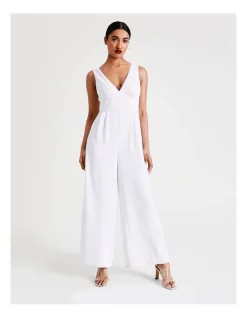 Wholesale 😍 Collection Wide Leg V-Neck Recycled Blend Jumpsuit In White 🧨