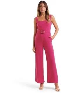 Outlet 🤩 Forever New Marie Square Neck Belted Jumpsuit In Pink 🛒