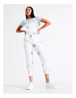 Cheap 😀 Miss Shop Recycled Blend Printed Denim Dungaree In White Floral Scribble 😉