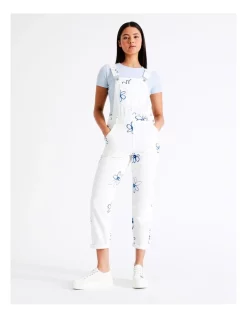 Cheap 😀 Miss Shop Recycled Blend Printed Denim Dungaree In White Floral Scribble 😉 -Jumpsuits Store unnamed file 2057
