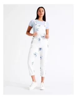Cheap 😀 Miss Shop Recycled Blend Printed Denim Dungaree In White Floral Scribble 😉 -Jumpsuits Store unnamed file 2061
