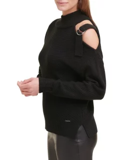 Best Pirce 🎁 DKNY Cut Out Shoulder Sweater Black 🎁 -Jumpsuits Store unnamed file 208