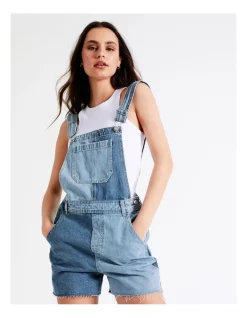 Buy 🥰 Miss Shop Recycled Blend Patchwork Short Dungaree In Blue 🛒