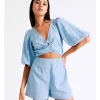 Flash Sale 🌟 Miss Shop Linen Ring Detail Playsuit In Blue ⭐