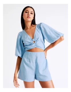 Flash Sale 🌟 Miss Shop Linen Ring Detail Playsuit In Blue ⭐