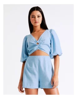 Flash Sale 🌟 Miss Shop Linen Ring Detail Playsuit In Blue ⭐ -Jumpsuits Store unnamed file 2105
