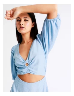 Flash Sale 🌟 Miss Shop Linen Ring Detail Playsuit In Blue ⭐ -Jumpsuits Store unnamed file 2108