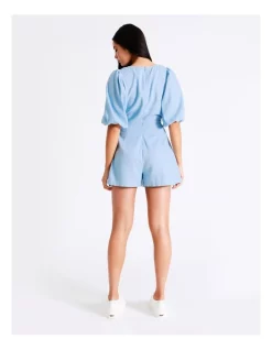 Flash Sale 🌟 Miss Shop Linen Ring Detail Playsuit In Blue ⭐ -Jumpsuits Store unnamed file 2109